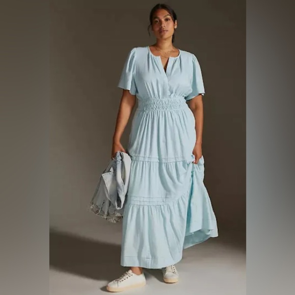 Anthropologie Light Blue Somerset Cotton Maxi with small flaw